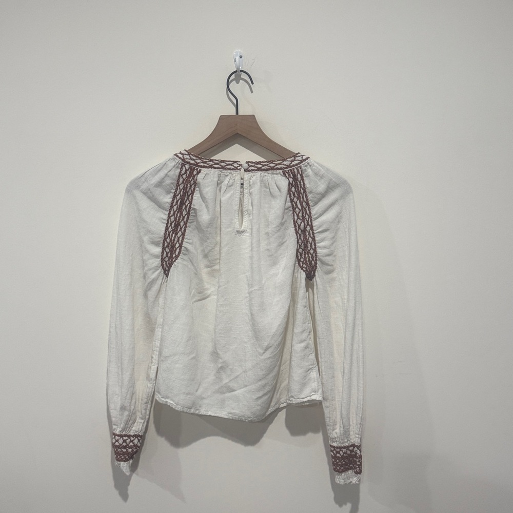 • Faherty • Women’s Arles Embroidered Top White and Brown Medium - Picture 5 of 5